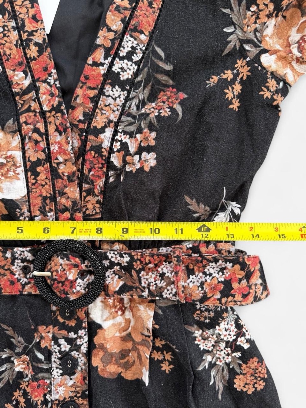 NWT CAROLINE CONSTAS Black Floral Linen Blend Belted Romper - Picture 6 of 7